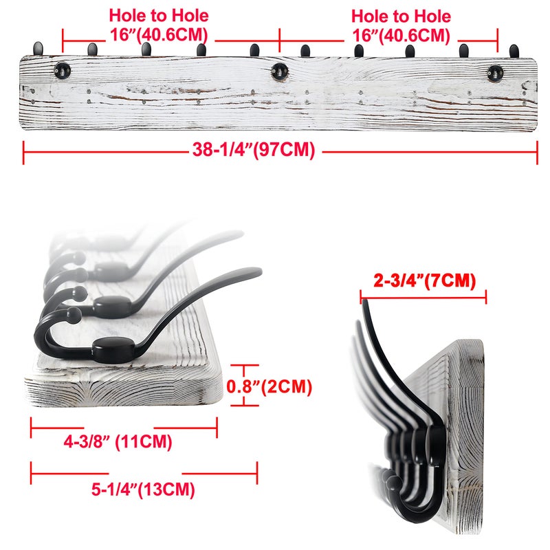 Dseap Coat Rack Wall - Heavy-Duty 38-1/4" Long, with Reinforced 10 Custom Tri-Hooks, Solid Wood Wall Hanger for Coats Hat Jackets - Rustic Farmhouse Entryway Hallway Storage, White & Black - Image 5